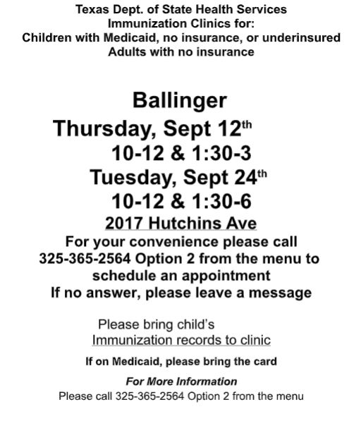 Sept Immunization Clinic - Ballinger